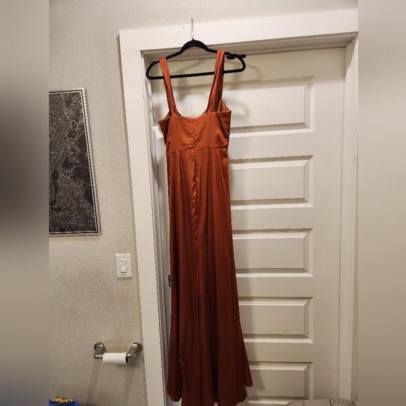 Cinderella Divine Burnt Orange Cowl Neck Gown - Picture 2 of 5